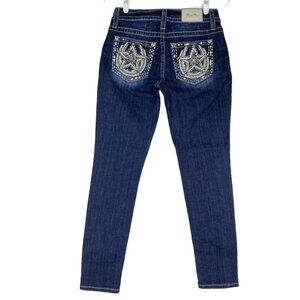MISS ME Women's Blue Denim Ankle Jeans Sz 26 Embellished Skinny Low Rise Stretch